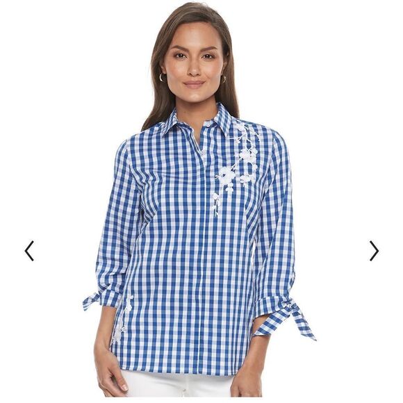 Croft & Barrow Embroidered Gingham Button Down Shirt - Picture 1 of 9